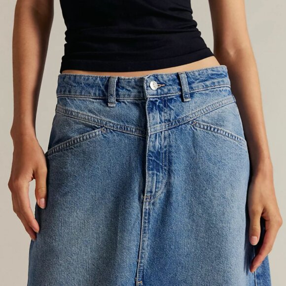 Free People We The Free Come As You Are Denim Maxi Skirt Sz 0 - Picture 2 of 6